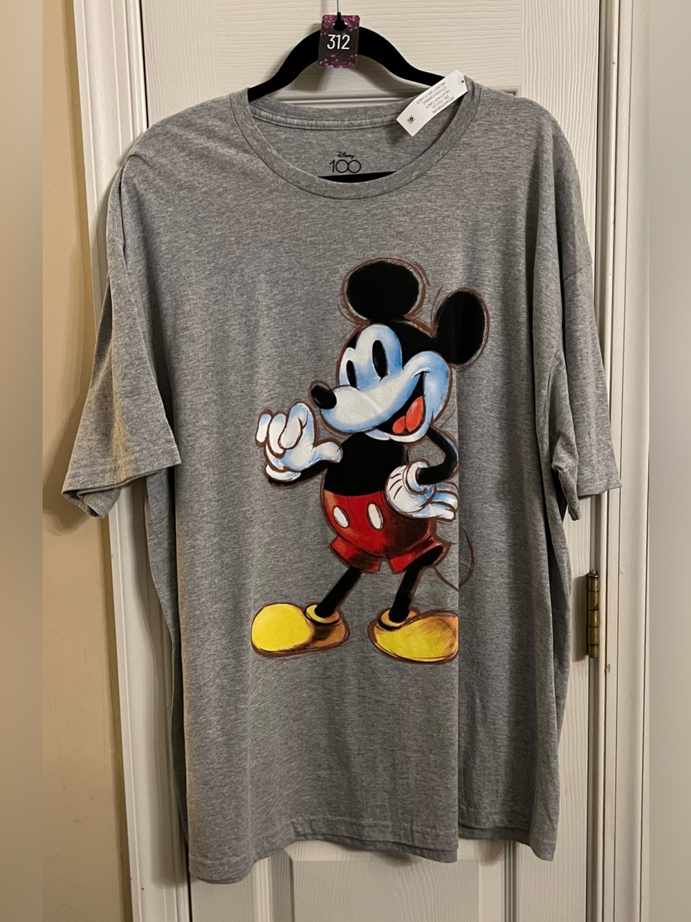 Disney Gray Mickey Mouse Graphic Tee with Red and Yellow Accents